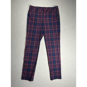 Trina Turk Aubree Modern Tartan Plaid Pants Ankle‎ Cropped Pink Navy size 2